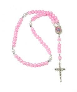 Terço de conta acrílica rosa nº 8.