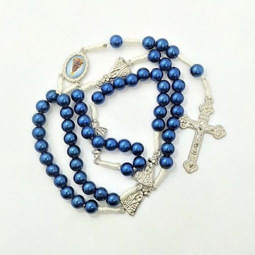 Terço com Pai Nosso Aparecida em acrílico nº 8 (azul escuro).