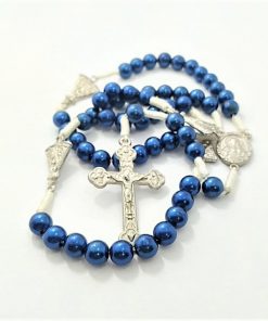 Terço com Pai Nosso Aparecida em acrílico nº 8 (azul escuro).