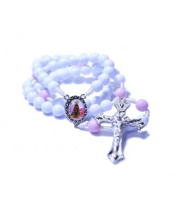 Tr090 - Terço Acrílico nº 8 Branco c/ Pai Nosso Rosa